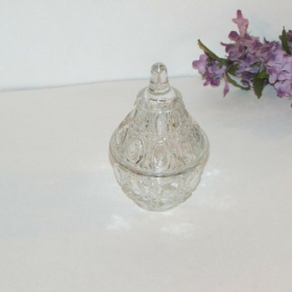 Other - Vintage Glass Trinket Box Ring Holder Pear Shaped Jar Jewelry Keeper